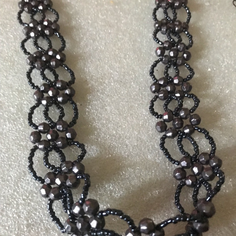 Handcrafted Black Beaded Floral Choker Necklace